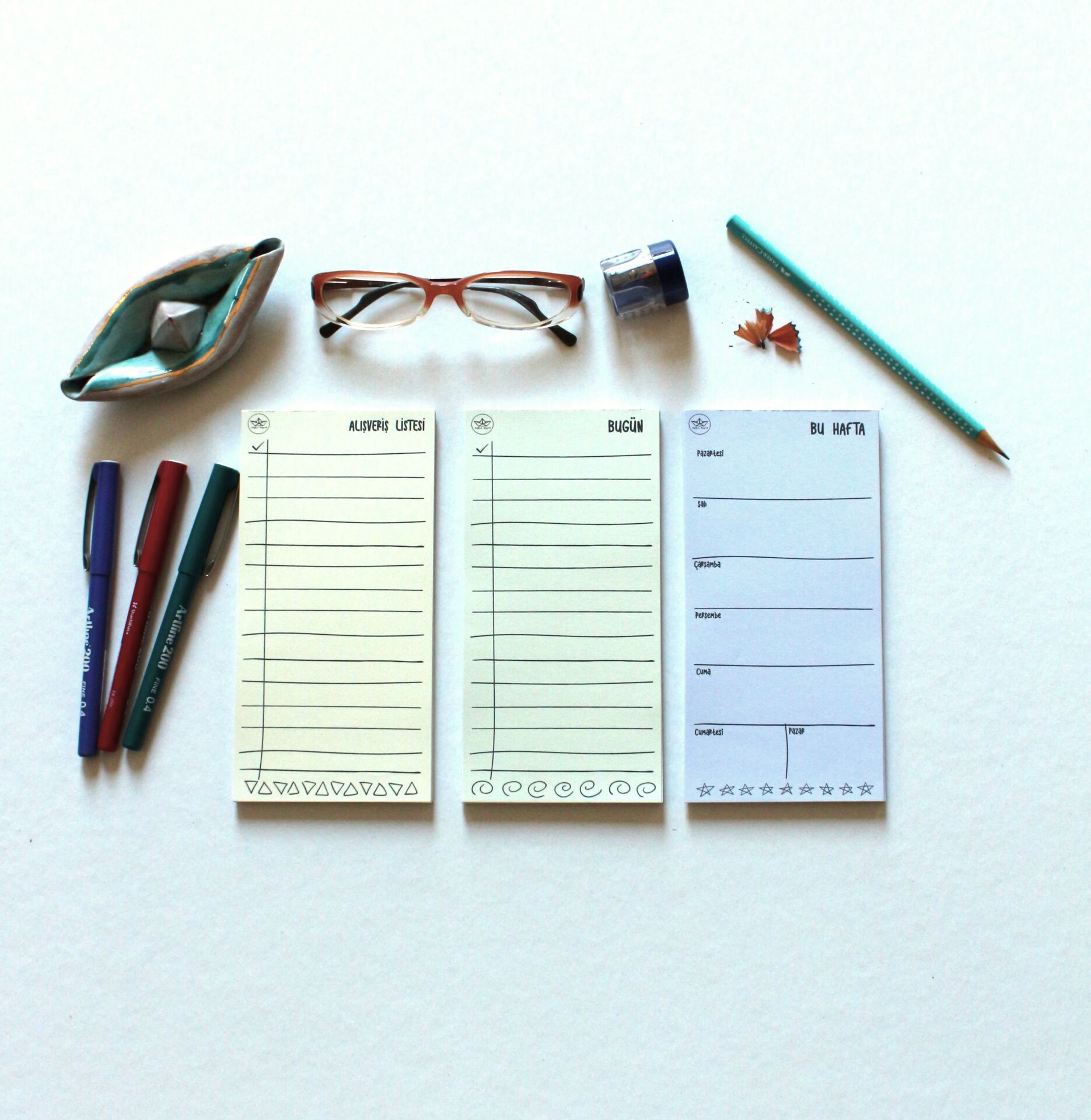 MİNİ PLANLAYICI 3LÜ SET (BUGÜN-BU HAFTA-ALIŞVERİŞ LİSTESİ) (5 RENK) SET 1- YEŞİL-SARI-MOR