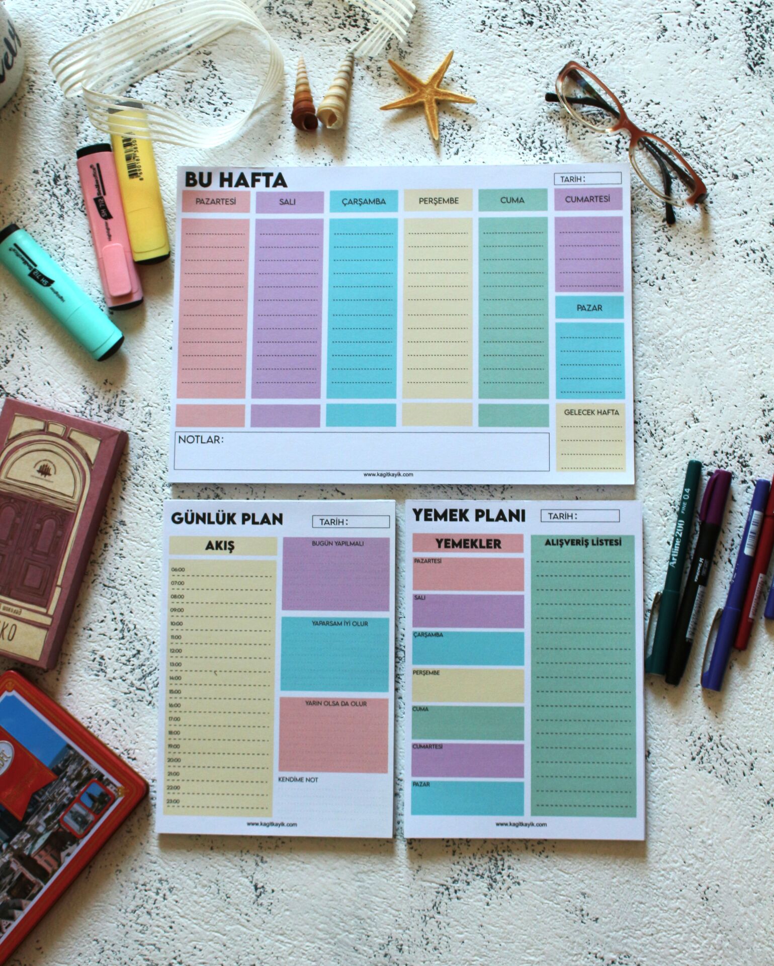 GÖKKUŞAĞI PLANLAYICI SET 1 (HAFTALIK - GÜNLÜK - YEMEK PLANLAYICI)